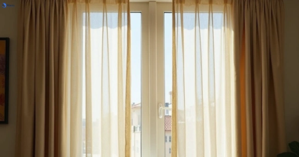 Dull dusty drapes in bridges before professional cleaning